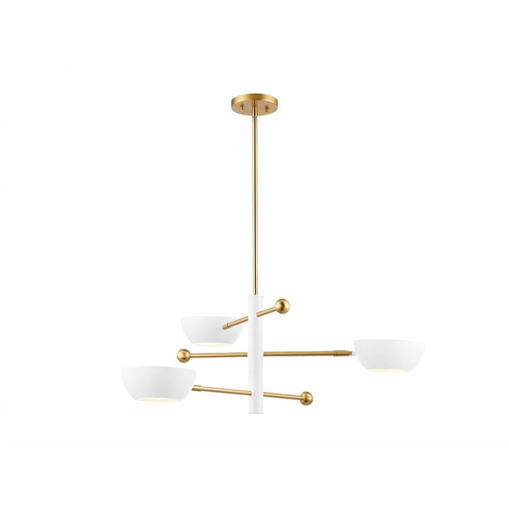 3-Light Chandelier in White and Natural Brass