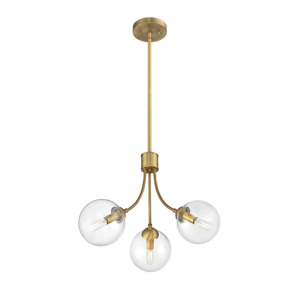 3-Light Chandelier in Natural Brass