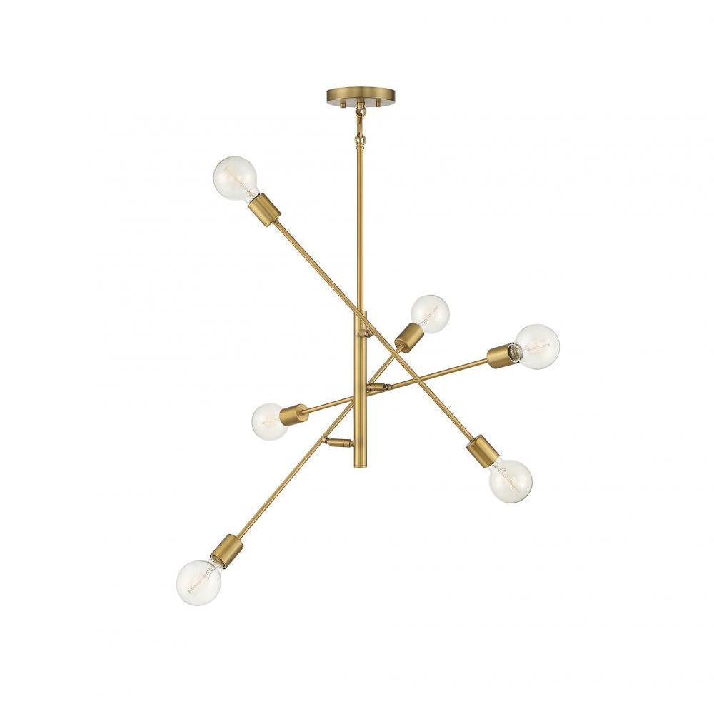 6-Light Chandelier in Natural Brass