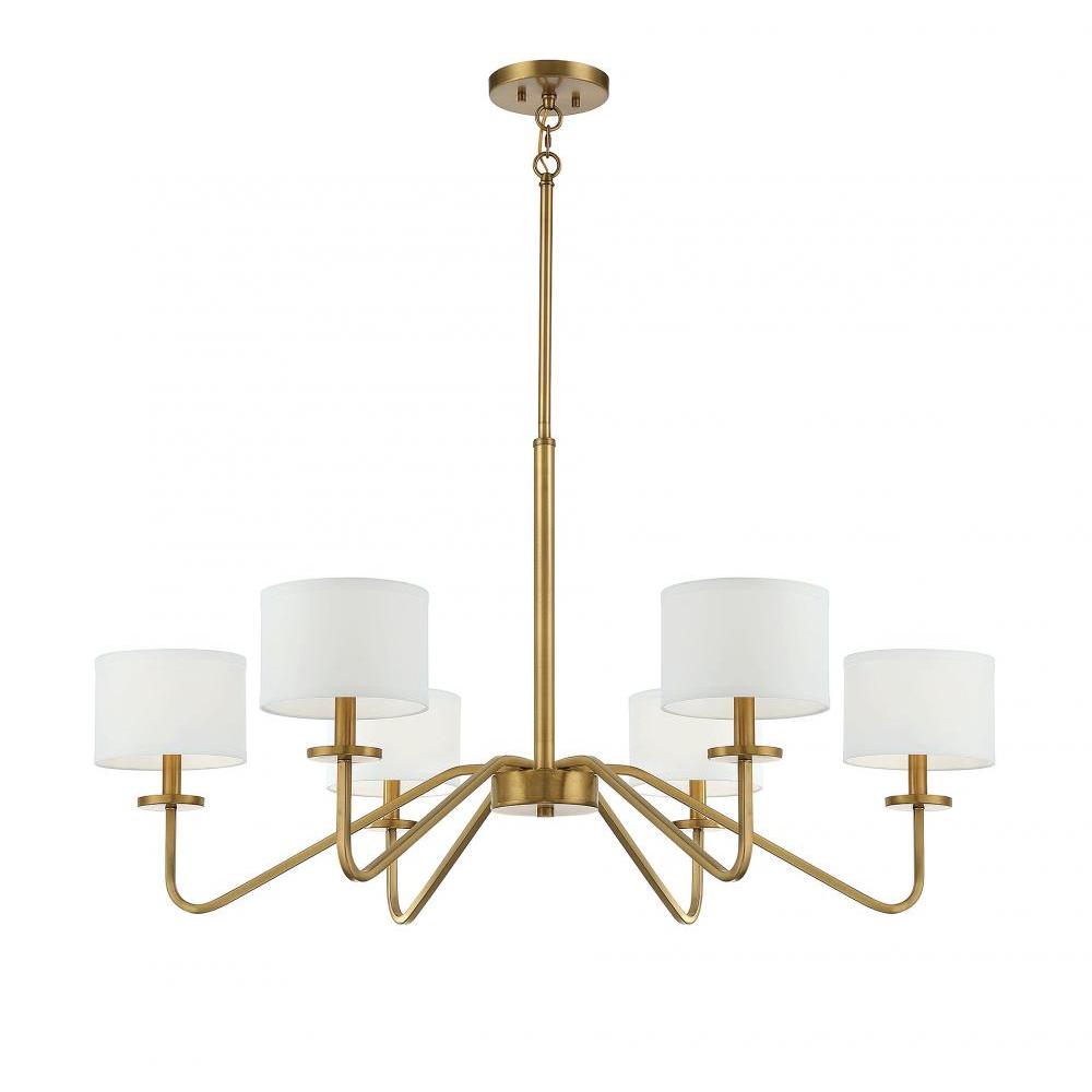6-Light Chandelier in Natural Brass