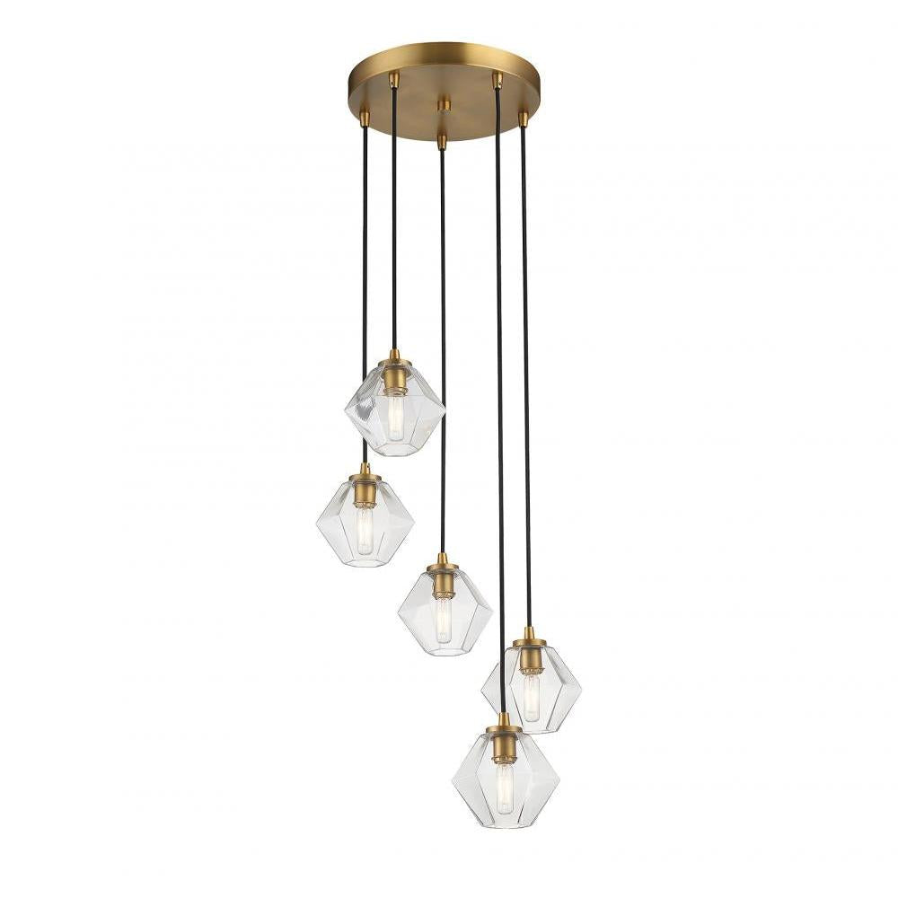 5-Light Chandelier in Natural Brass