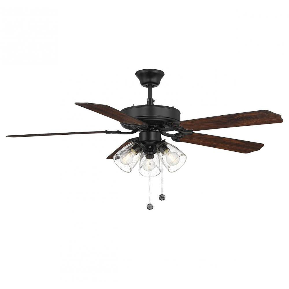 52" 3-Light Ceiling Fan in Matte Black