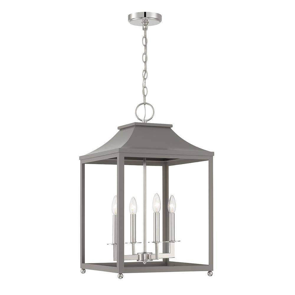 4-Light Pendant in Gray with Polished Nickel
