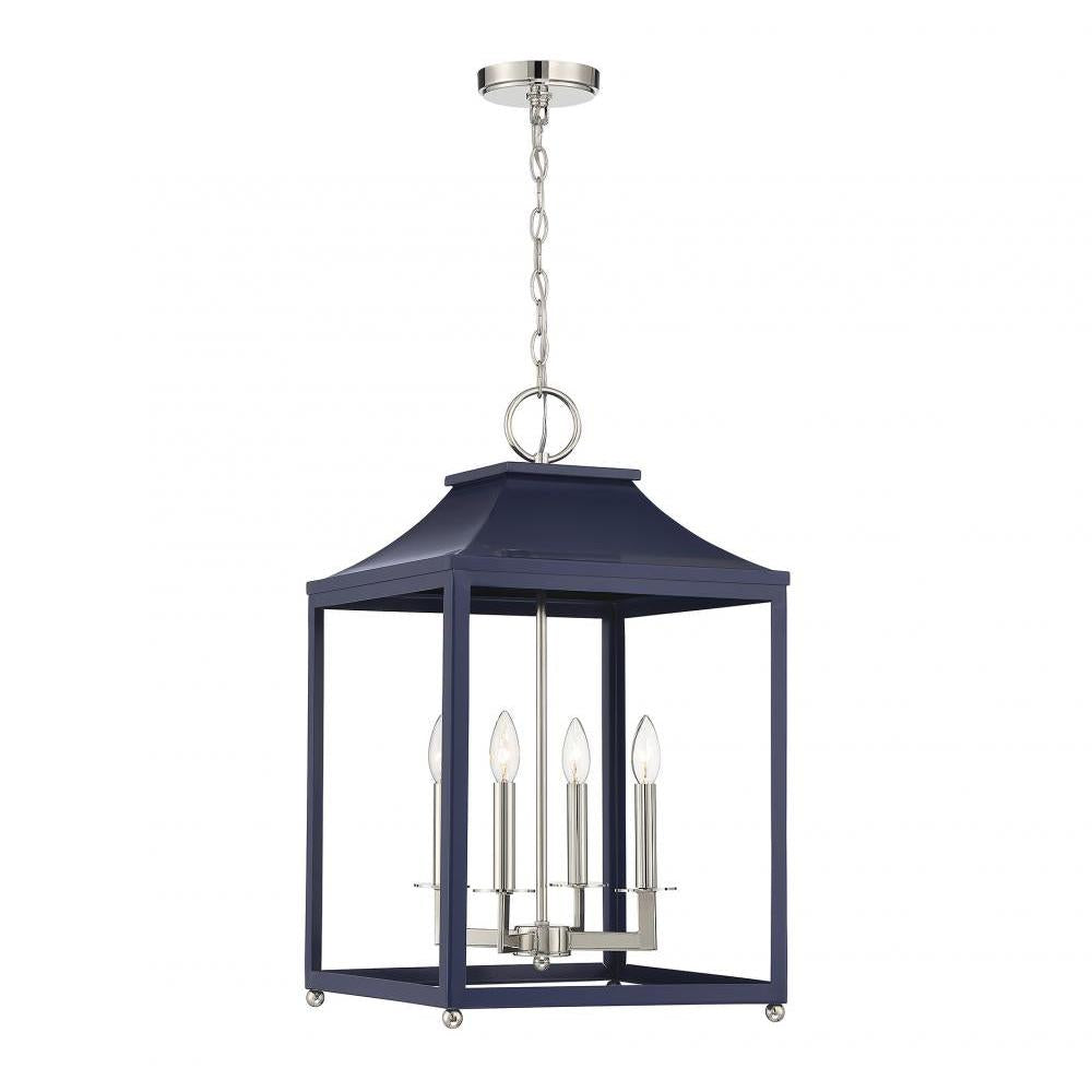 4-Light Pendant in Navy Blue with Polished Nickel