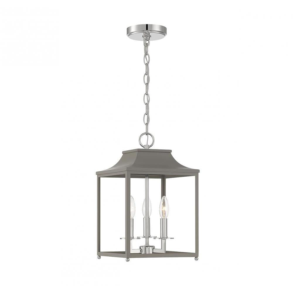 3-Light Pendant in Gray with Polished Nickel