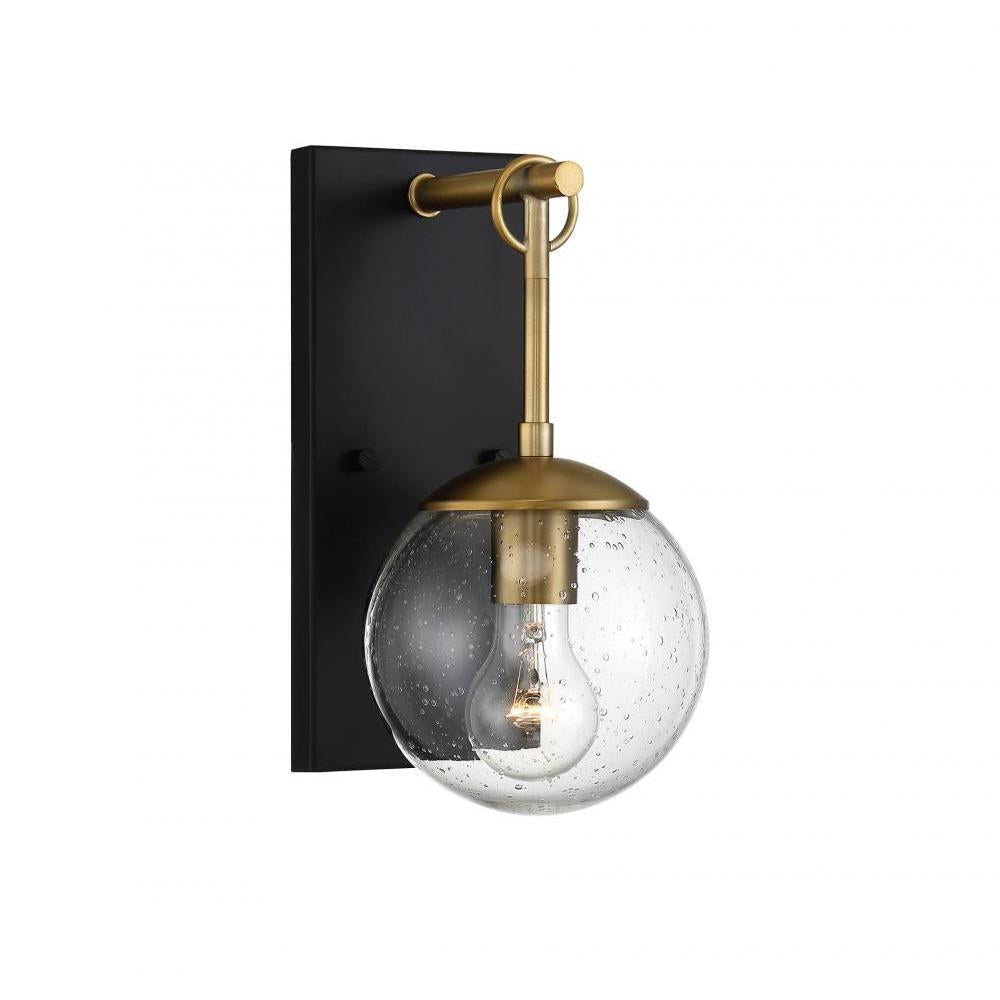 1-Light Outdoor Wall Lantern in Oil Rubbed Bronze with Natural Brass