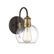 1-Light Outdoor Wall Lantern in Oil Rubbed Bronze with Natural Brass