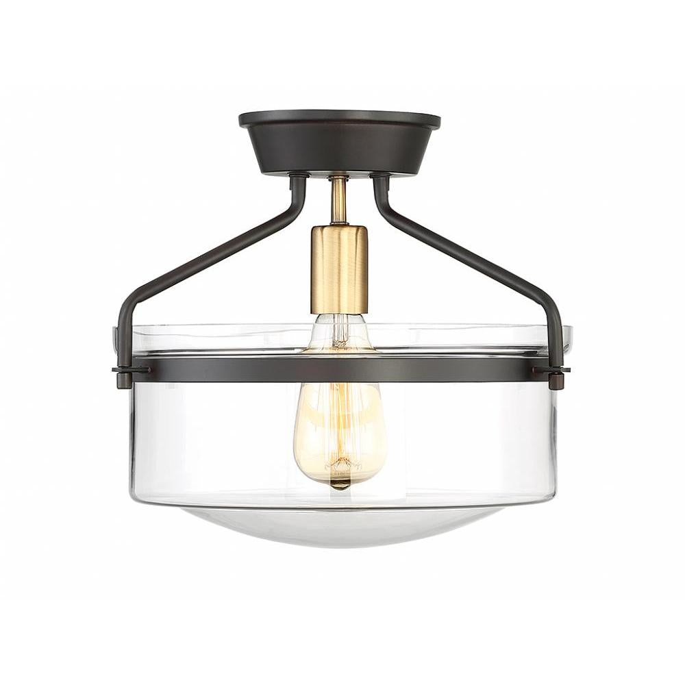 1-Light Ceiling Light in Oil Rubbed Bronze with Natural Brass