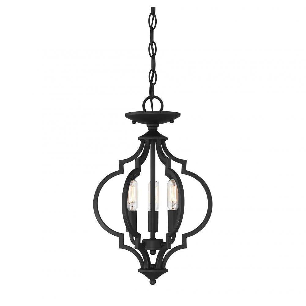 3-Light Convertible Semi-Flush or Pendant in Matte Black