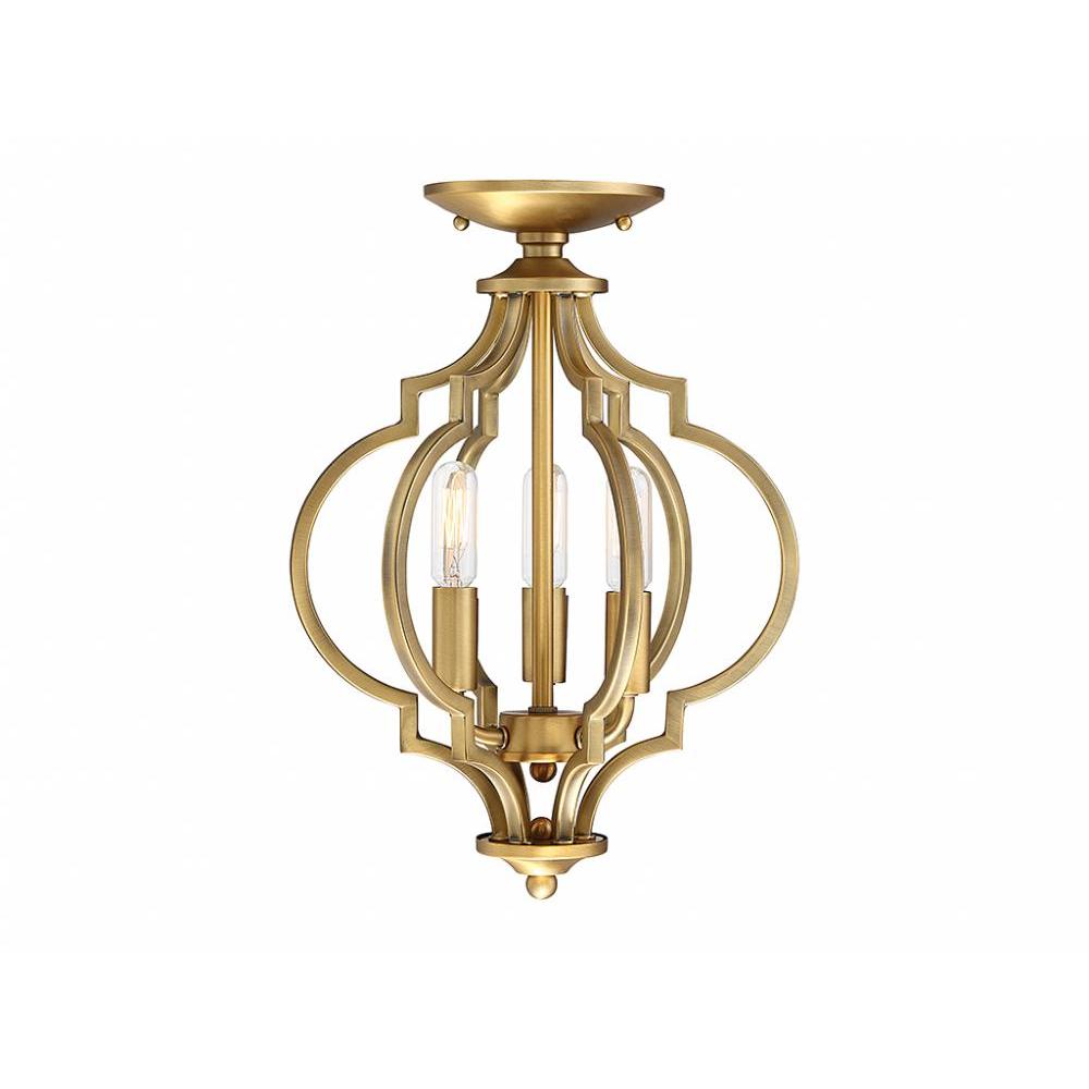 3-Light Convertible Semi-Flush or Pendant in Natural Brass
