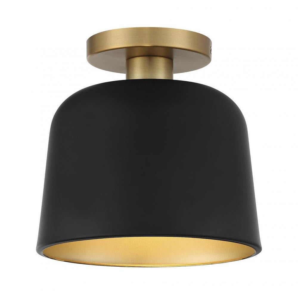 1-Light Ceiling Light in Matte Black with Natural Brass