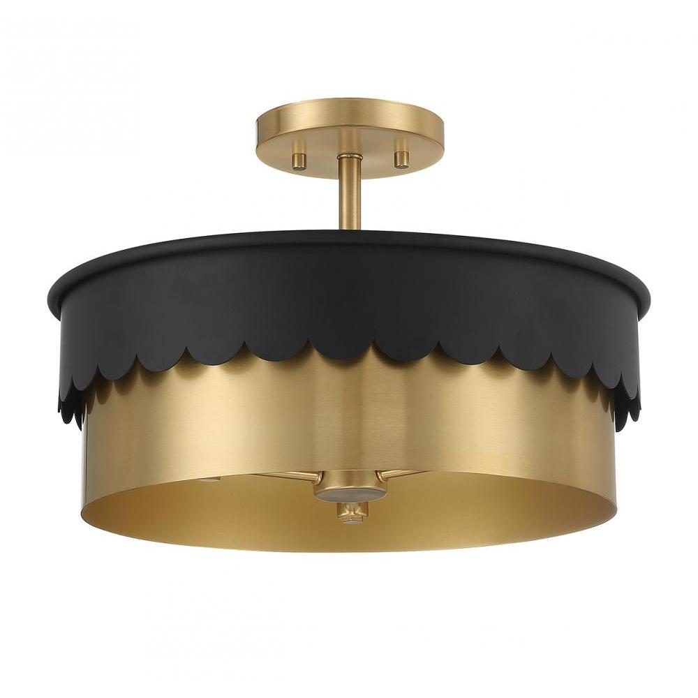 3-Light Ceiling Light in Matte Black and Natural Brass