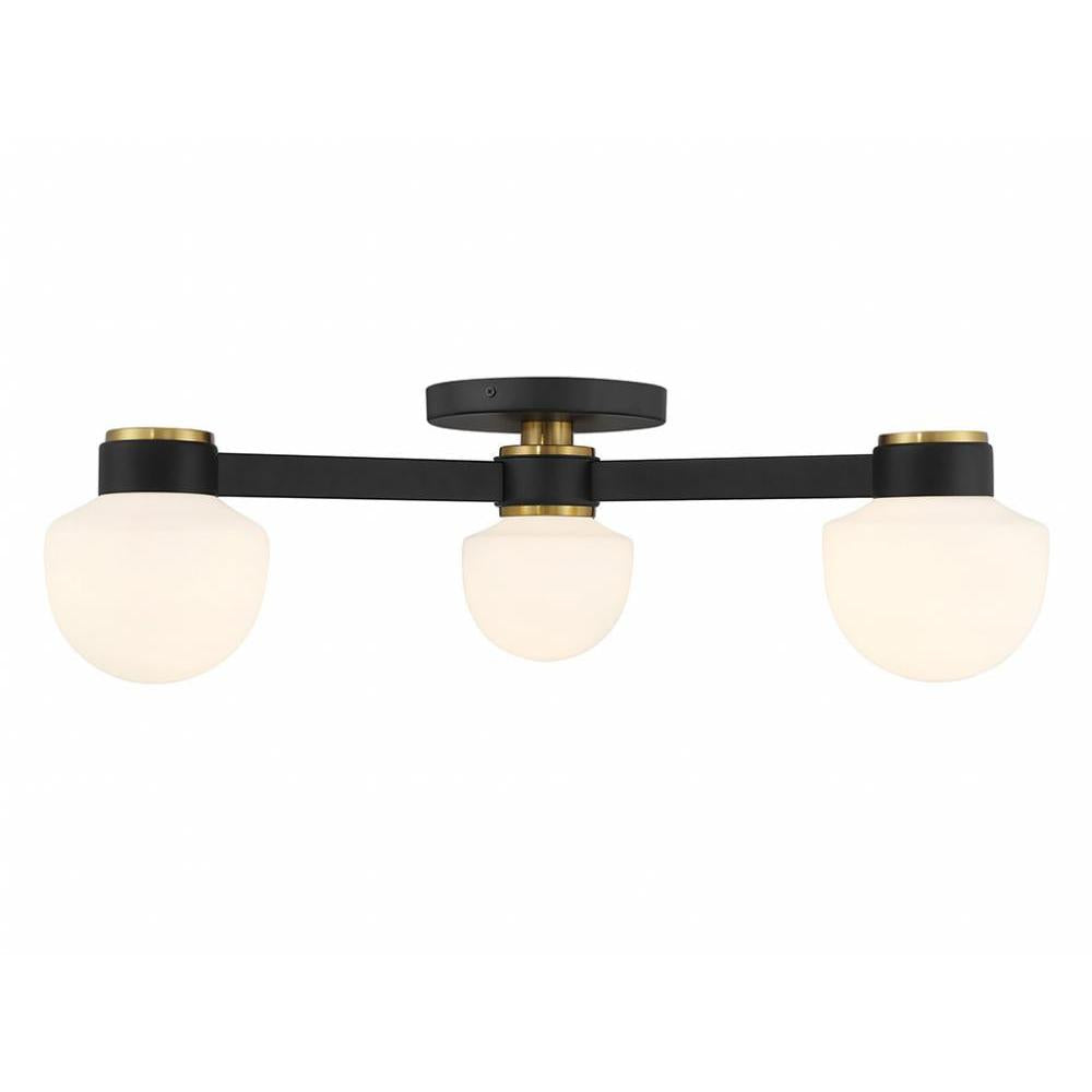 3-Light Ceiling Light in Matte Black with Natural Brass