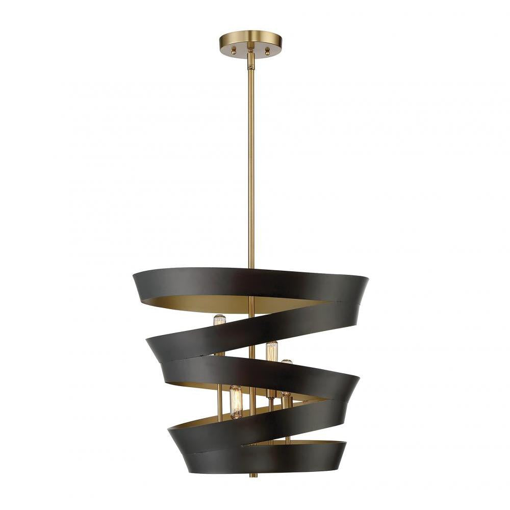 4-Light Pendant in Matte Black with Gold