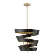 4-Light Pendant in Matte Black with Gold