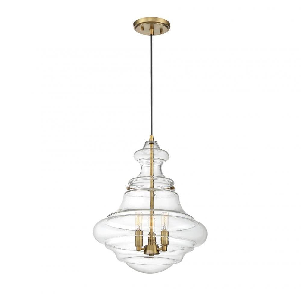 3-Light Pendant in Natural Brass