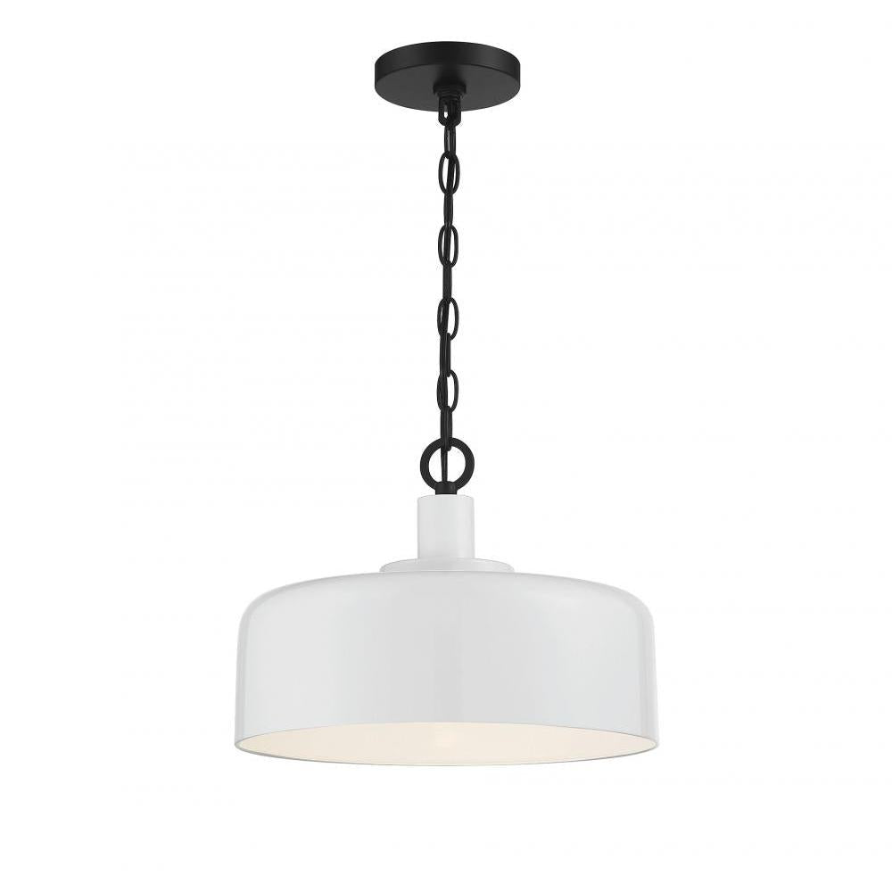 1-Light Pendant in White with Black