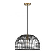 1-Light Pendant in Black with Natural Brass Accents
