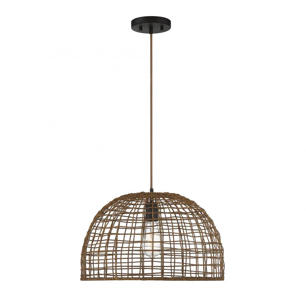 1-Light Pendant in Dark Rattan with A Dark Brown Socket