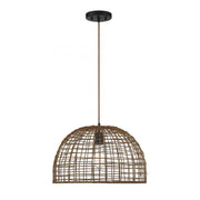1-Light Pendant in Dark Rattan with A Dark Brown Socket