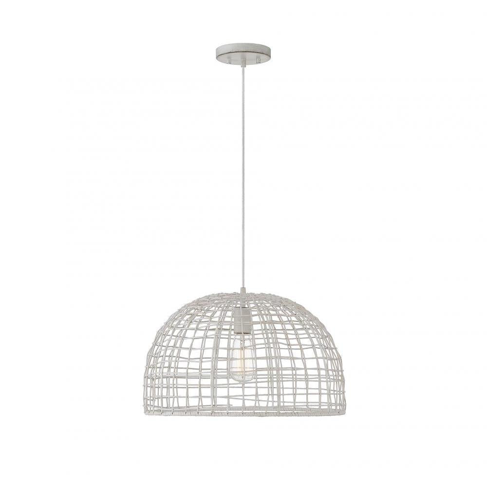 1-Light Pendant in White Rattan with A White Socket 
