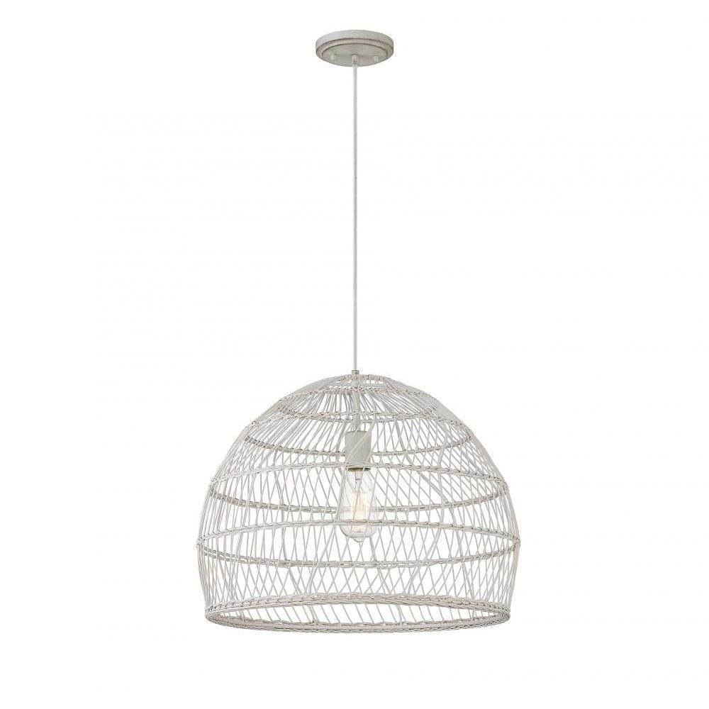 1-Light Pendant in White Rattan with A White Socket 