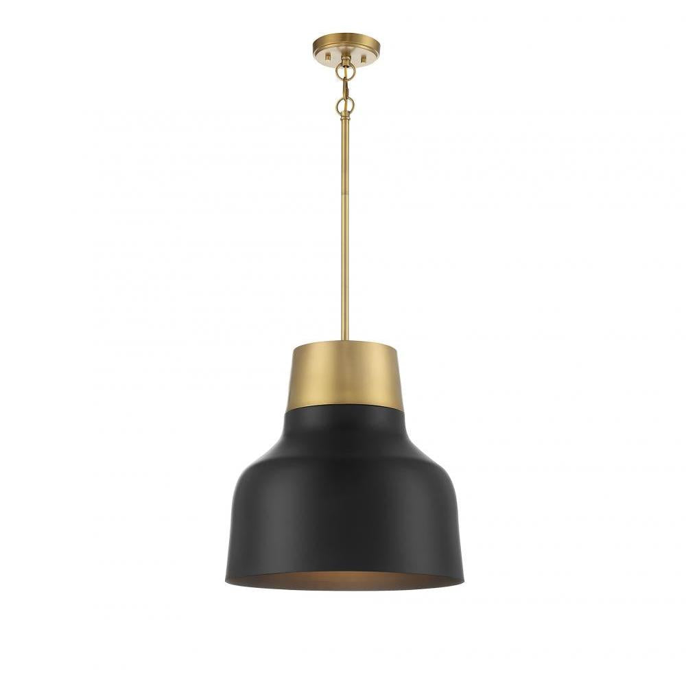 1-Light Pendant in Matte Black with Natural Brass