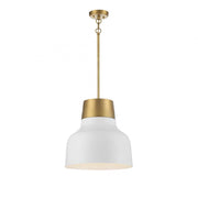 1-Light Pendant in White with Natural Brass
