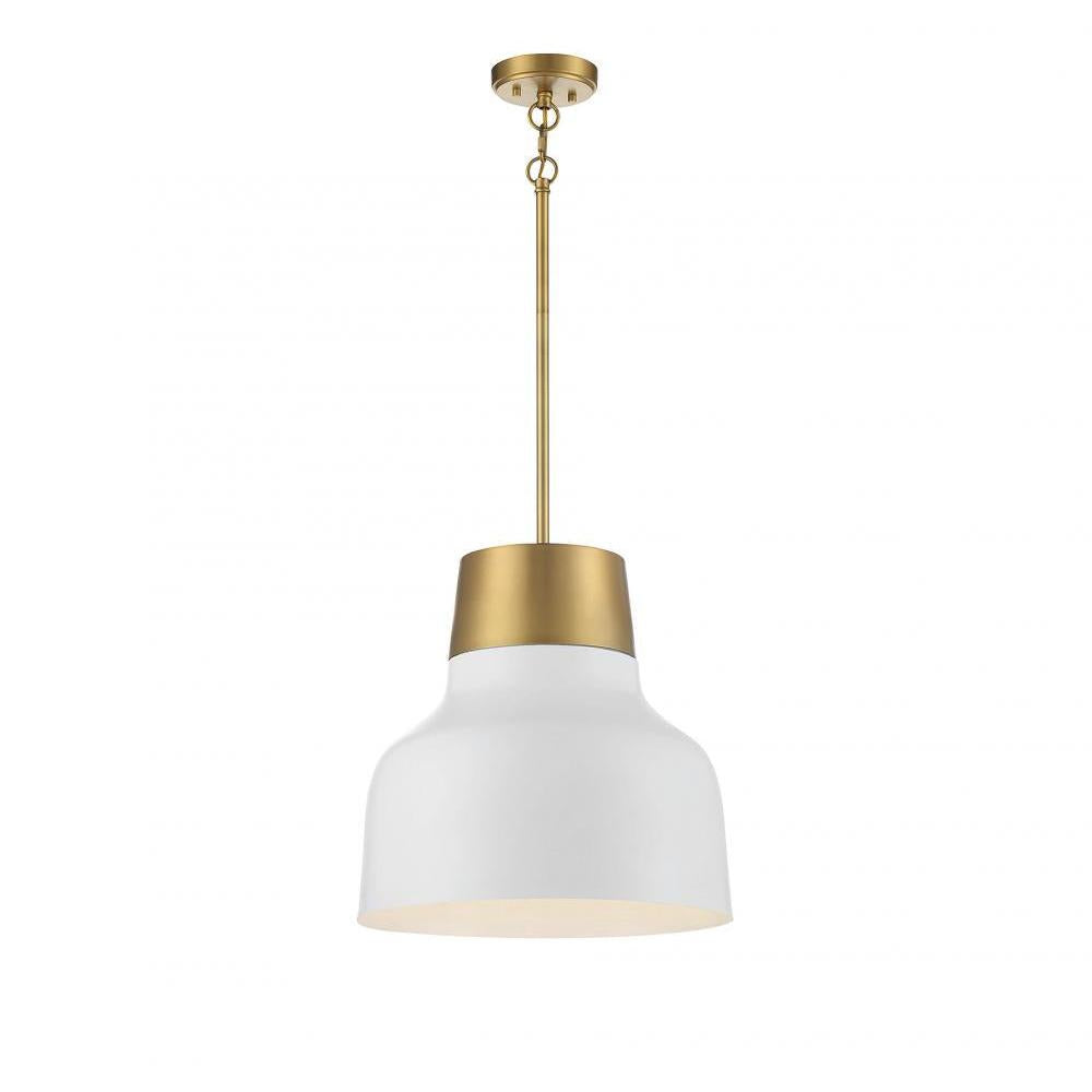 1-Light Pendant in White with Natural Brass