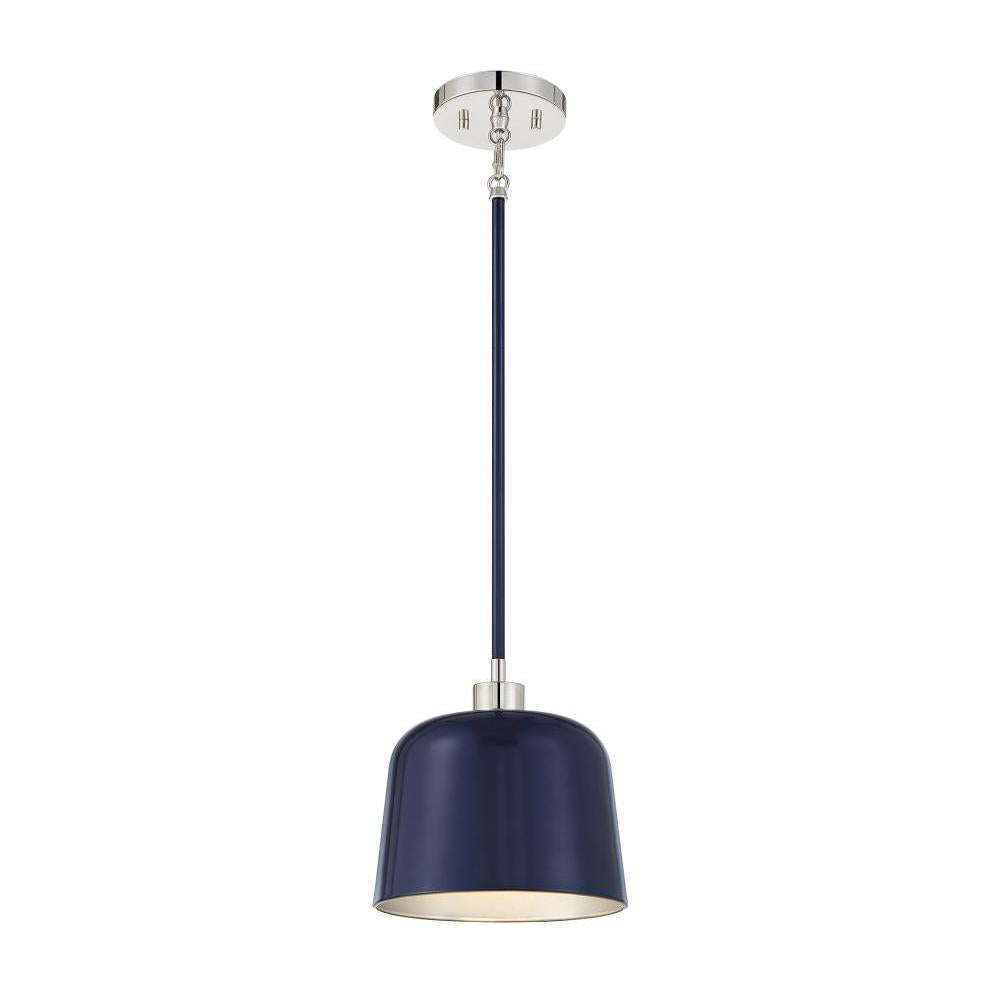 1-Light Pendant in Navy Blue with Polished Nickel