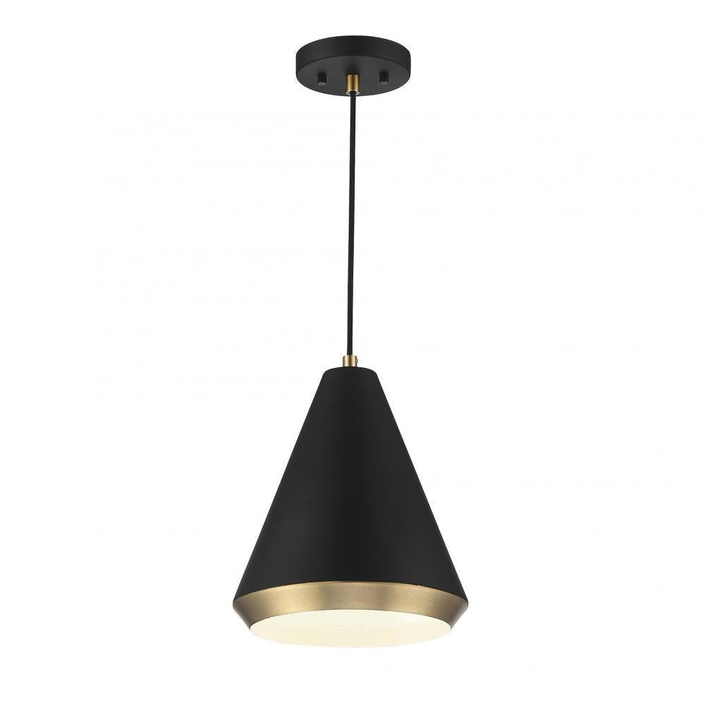 1-Light Pendant in Matte Black with Natural Brass