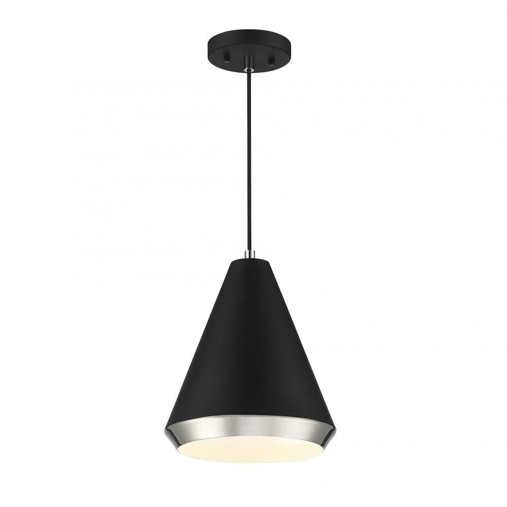 1-Light Pendant in Matte Black with Polished Nickel