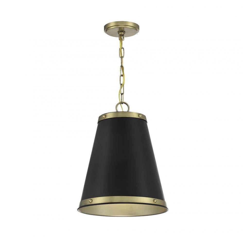 1-Light Pendant in Matte Black with Natural Brass