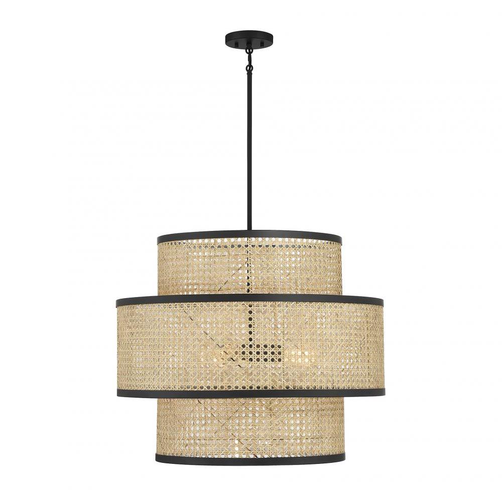 3-Light Pendant in Natural Cane with Matte Black