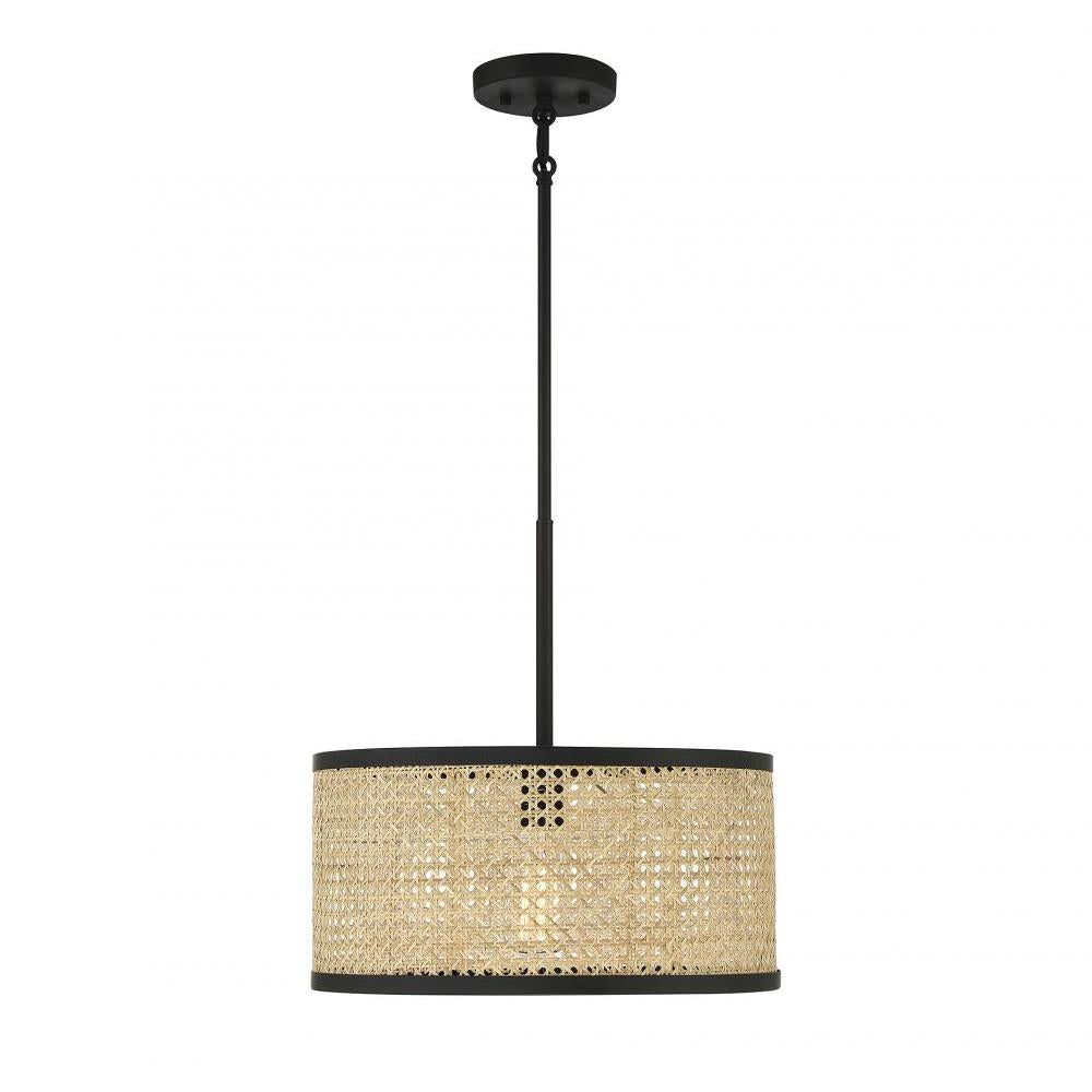 1-Light Pendant in Natural Cane with Matte Black