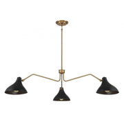 3-Light Pendant in Matte Black with Natural Brass
