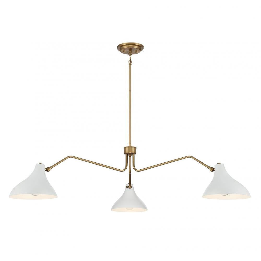 3-Light Pendant in White with Natural Brass