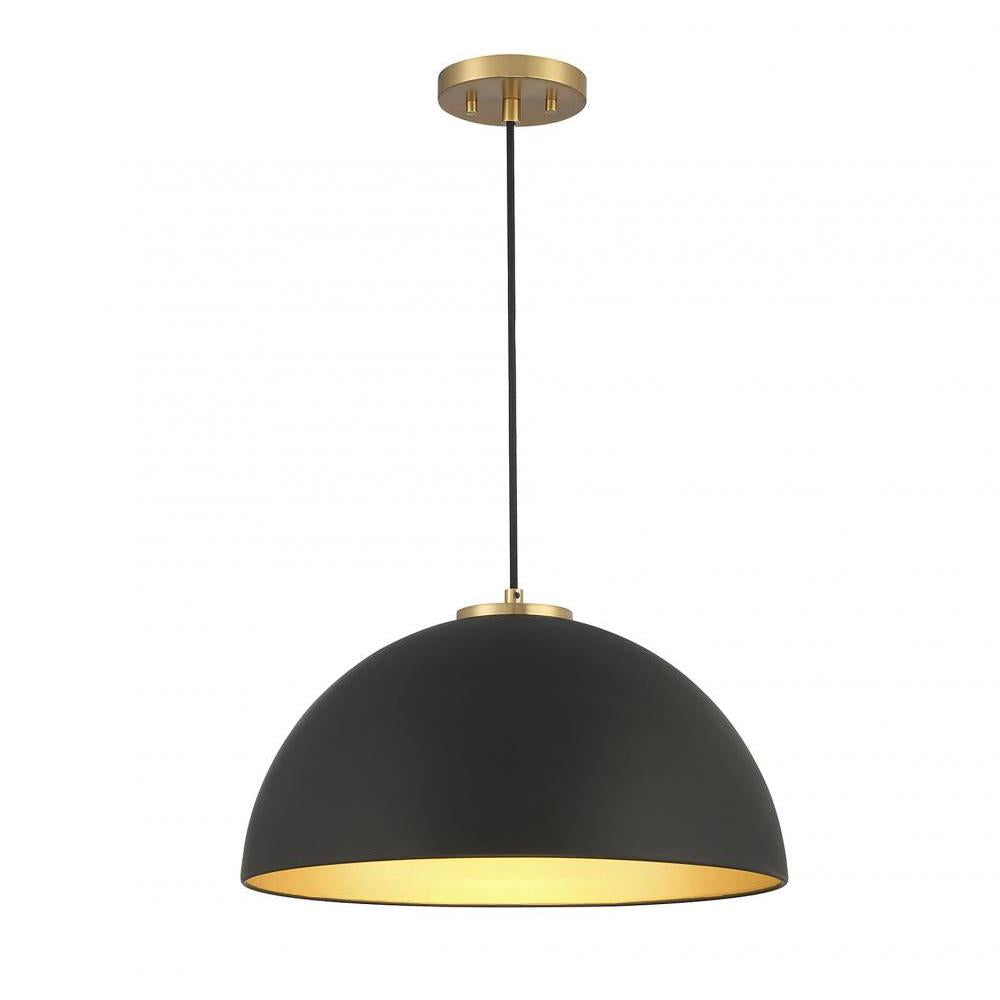 1-Light Pendant in Matte Black with Natural Brass