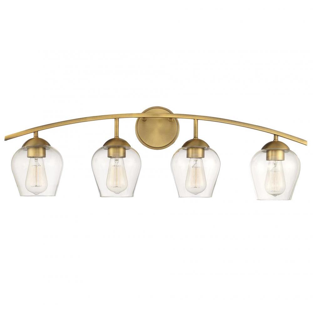 4-Light Bathroom Vanity Light in Natural Brass