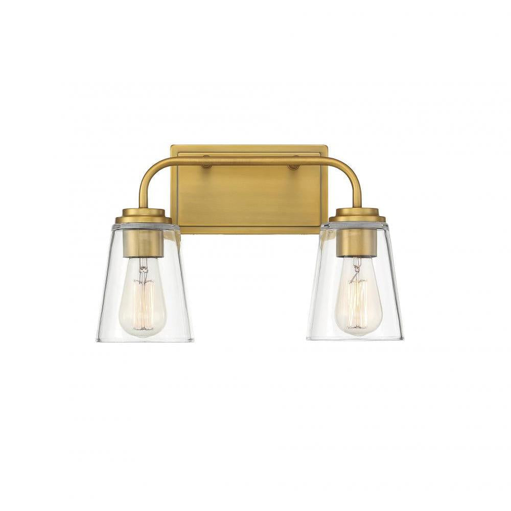 2-Light Bathroom Vanity Light in Natural Brass
