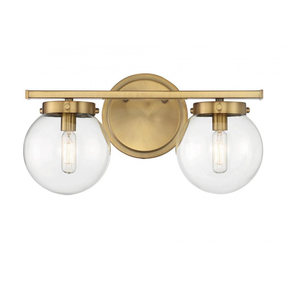 2-Light Bathroom Vanity Light in Natural Brass