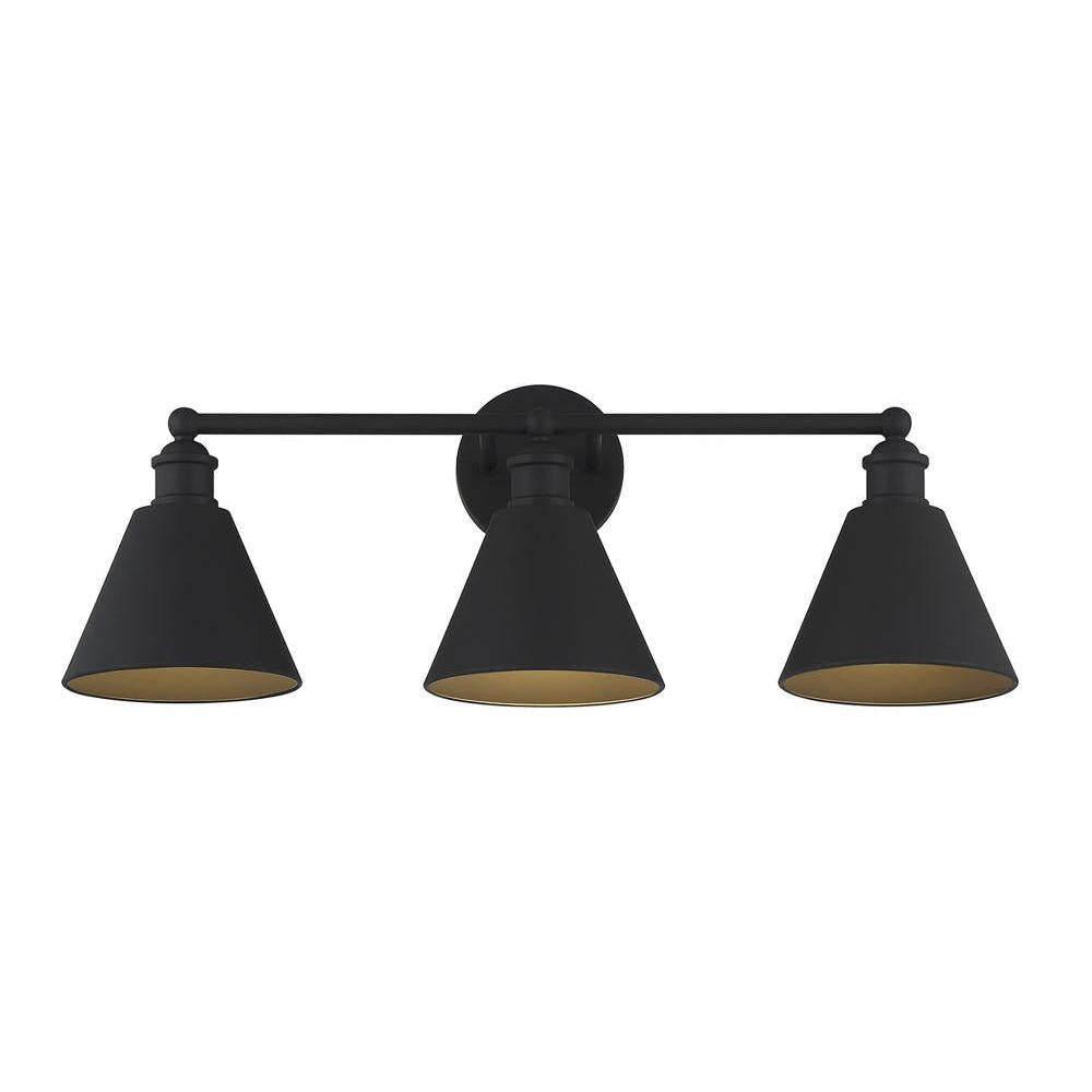 3-Light Bathroom Vanity Light in Matte Black