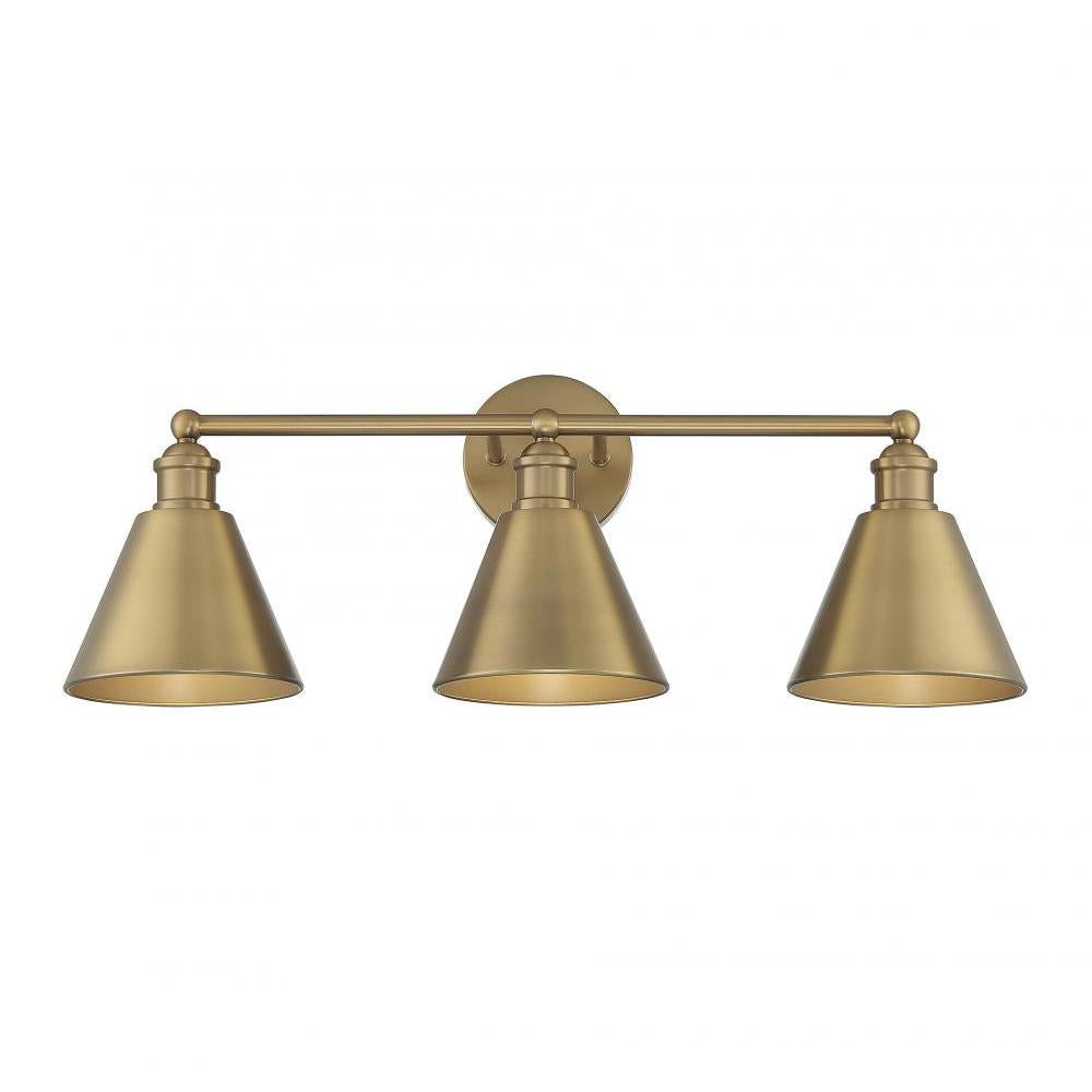 3-Light Bathroom Vanity Light in Natural Brass