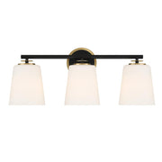 3-Light Bathroom Vanity Light in Matte Black and Natural Brass