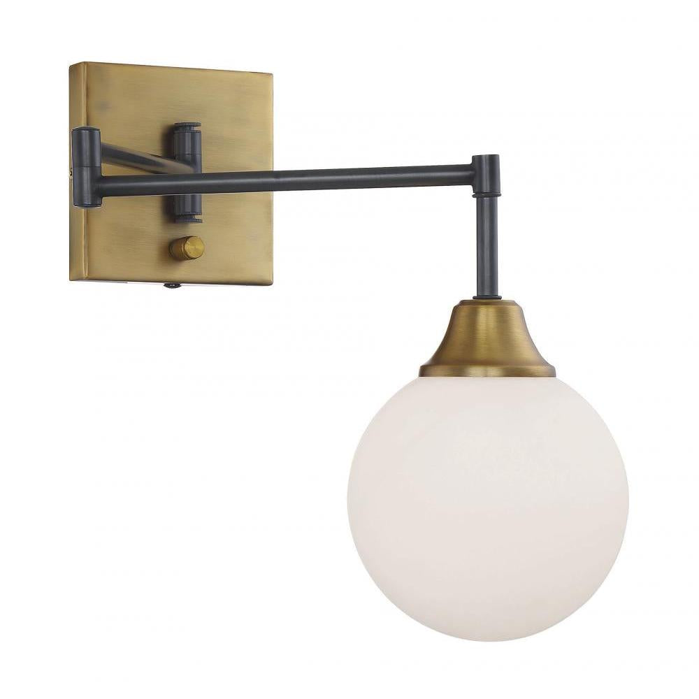 1-Light Adjustable Wall Sconce in Oiled Rubbed Bronze with Natural Brass
