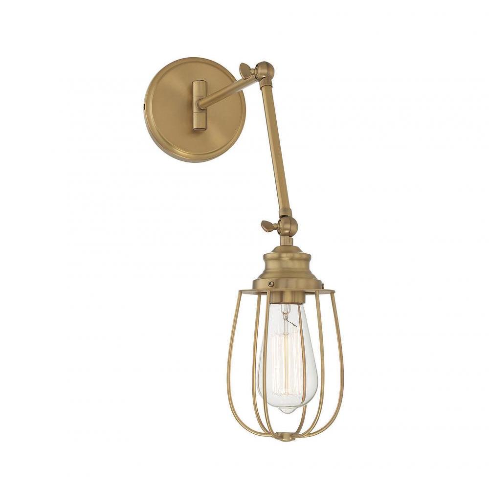 1-Light Adjustable Wall Sconce in Natural Brass