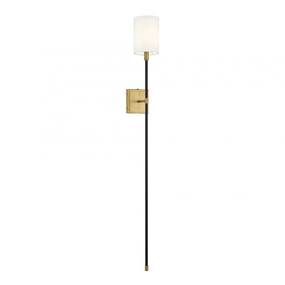 1-Light Wall Sconce in Black with Natural Brass Accents