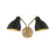 2-Light Wall Sconce in Matte Black with Natural Brass