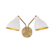 2-Light Wall Sconce in White with Natural Brass