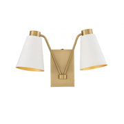 2-Light Wall Sconce in White with Natural Brass